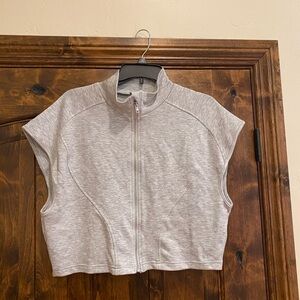 Women's Zip Up Crop Sweatshirts Mock Neck Cap Sleeve Tops - Size L